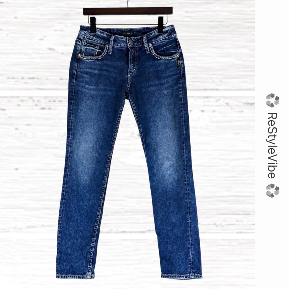 SILVER JEANS CO Women’s Size W26/L29 Denim Boyfriend Style Fit Stretch Mid Rise